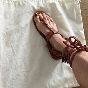 Zara studded/fringe Brown Leather Gladiator Sandals